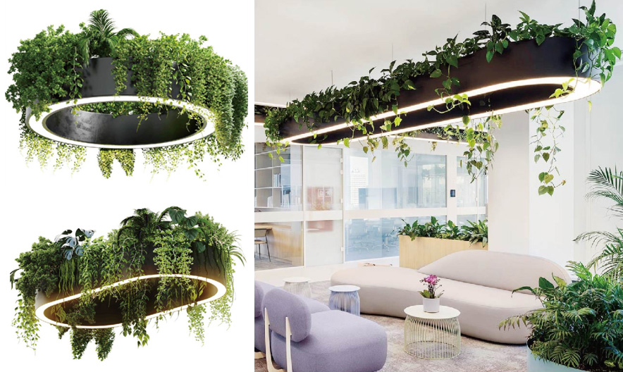 LED gyűrű lámpa zöld növényekkel